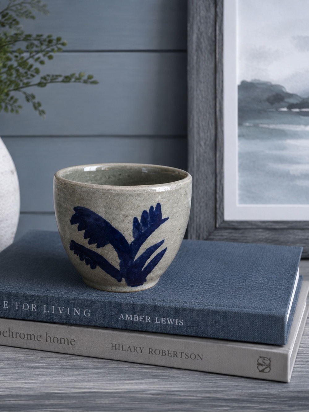 Handcrafted Gray and Cobalt Blue Salt-Glazed Stoneware Cup